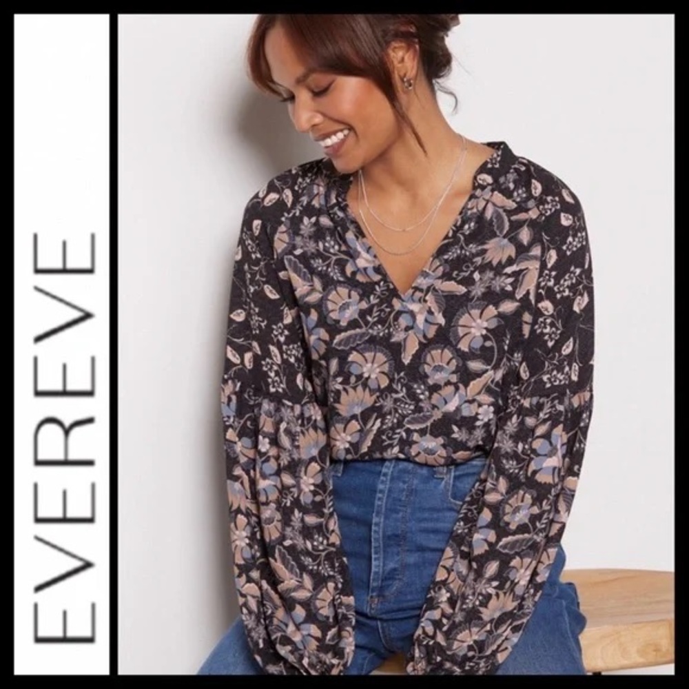 EVEREVE Reese Floral Mix Print Blouse Peasant Top Cottagecore Size XS VGUC